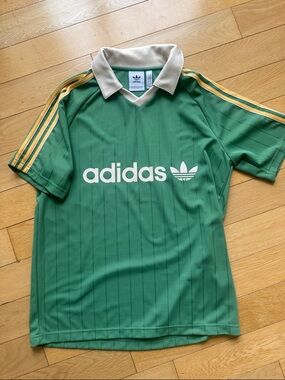 Adidas Originals 3 premium stripe polo neck jersey t-shirt in green